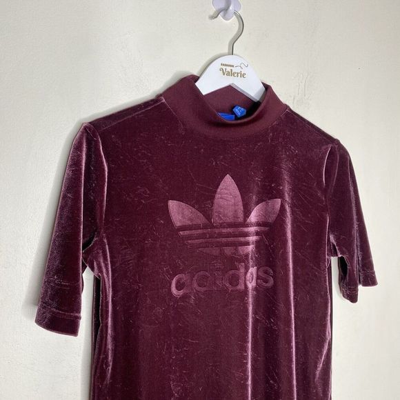 Adidas Originals Pink Velvet Velour High Neck Dress XS - Picture 2 of 11